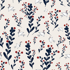 adorable floral seamless pattern with birds element