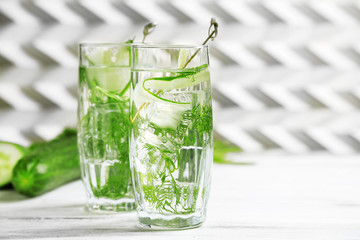 Glasses with fresh organic cucumber water