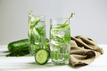 Glasses with fresh organic cucumber water