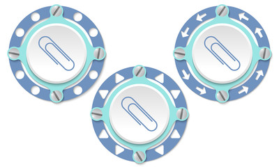 Set of three icons with perforated ring and paper clip