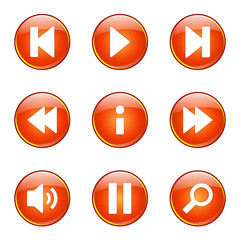 Multimedia Controller Orange Vector Button Icon Design Set