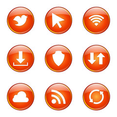 Web Internet Social Orange Vector Button Icon Design Set