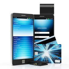 Mobile Banking Concept. Smart Phone and Credit Card