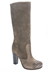 Women's beige suede high-heeled boots..