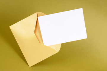 Gold envelope open with blank message greeting post card invite or invitation photo