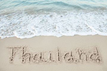 Thailand Written On Sand By Sea