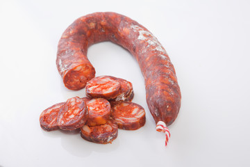 Red iberian chorizo with some cut pieces
