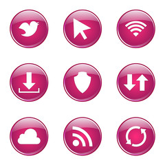 Web Internet Social Pink Vector Button Icon Design Set