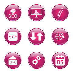 SEO Internet Sign Pink Vector Button Icon Design Set 6