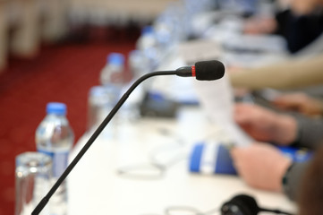 microphone against the background of convention center