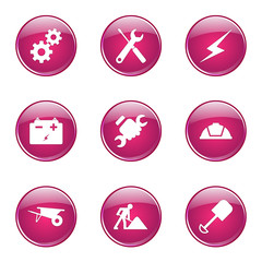 Construction Tools Pink Vector Button Icon Design Set