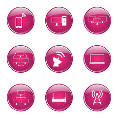 Telecom Communication Pink Vector Button Icon Design Set 2