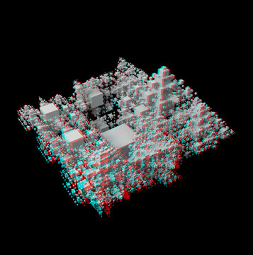 Solid 3D fractal. View anaglyph with red/cyan glasses.
