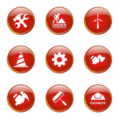 Construction Tools Red Vector Button Icon Design Set 2