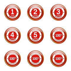 Warranty Guarantee Seal Red Vector Button Icon Design Set