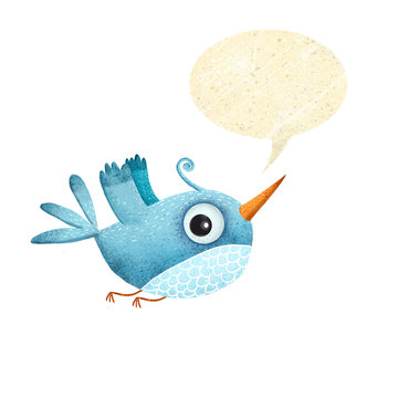 Blue bird with speech bubble.Tweet bird.