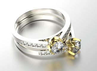 Golden Ring with Diamond. Jewelry background. Valentine day