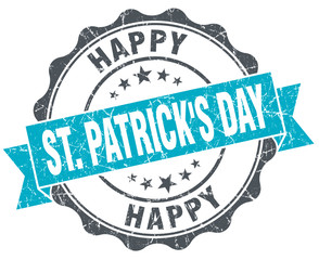 happy st Patrick's day vintage turquoise seal isolated on white