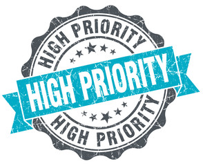 high priority vintage turquoise seal isolated on white