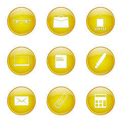 Office Work Yellow Vector Button Icon Design Set