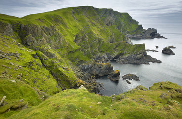 Scottish coastline landscape in Shetland islands. Scotland. UK - obrazy, fototapety, plakaty