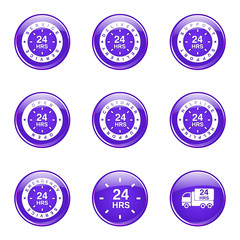 24 Hours Services Violet Vector Button Icon Design Set