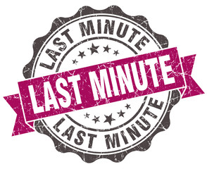 last minute grunge violet seal isolated on white