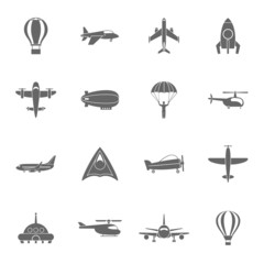 Aircraft icons set black