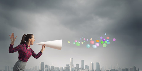 Woman announcing something