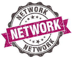 network grunge violet seal isolated on white