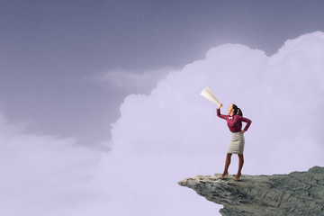 Woman announcing something
