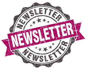 newsletter grunge violet seal isolated on white