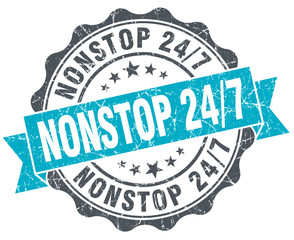 Fototapeta premium nonstop 24 7 vintage turquoise seal isolated on white