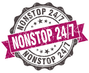 nonstop 24 7 grunge violet seal isolated on white