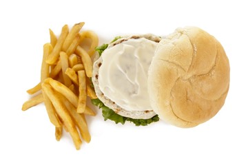 Fototapeta na wymiar chicken burger and fries