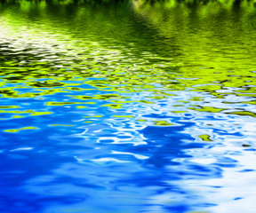 Reflection of green nature in clean water waves.