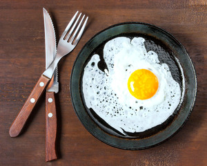 Fried egg on a frying pan