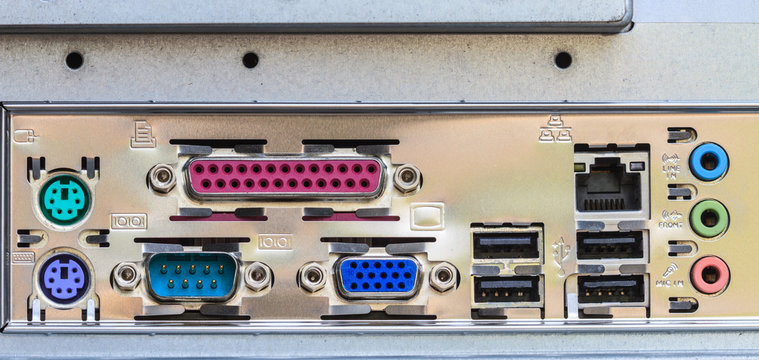 Close up rear panel of computer