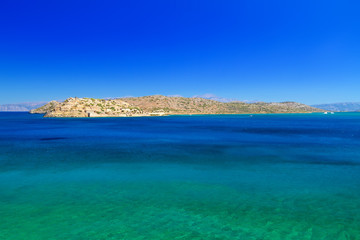Spinalonga island at turquise water of Crete, Greece