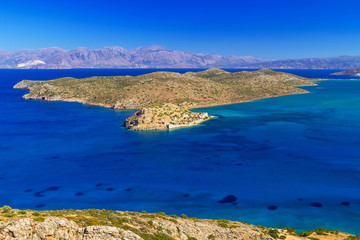 Fototapeta na wymiar Spinalonga island at turquise water of Crete, Greece