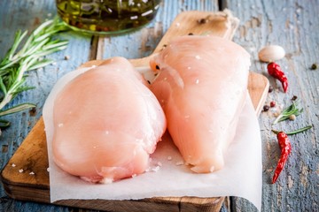 raw chicken fillet with garlic, pepper and rosemary