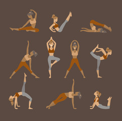 Colored yoga set icons isolated
