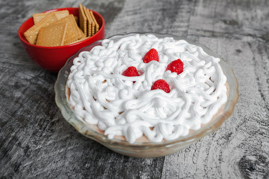 Fresh  fruit dessert with raspberries and biscuit