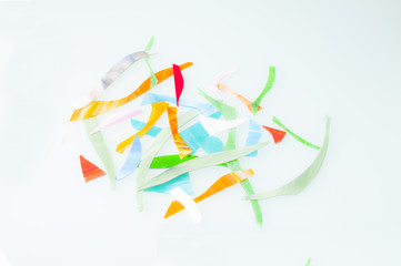 .stained glass with opal veins arranged with abstract shapes