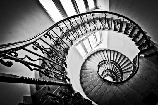 Black and white spiral staircase