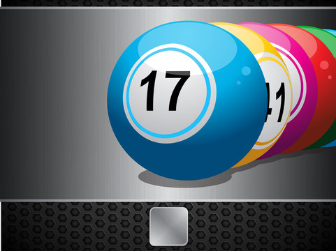 Bingo Balls on metallic panel and button