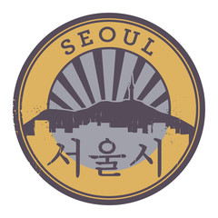 Stamp or label with text Seoul, inside, vector