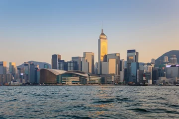 Fotobehang Hong Kong city skyline and view of Victoria Bay © Noppasinw