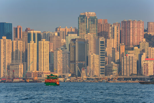 Hong Kong city skyline and view of Victoria Bay