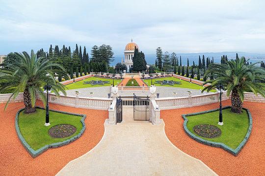 Bahai Gardens with Shrine of the Bab in Haifa, Israel